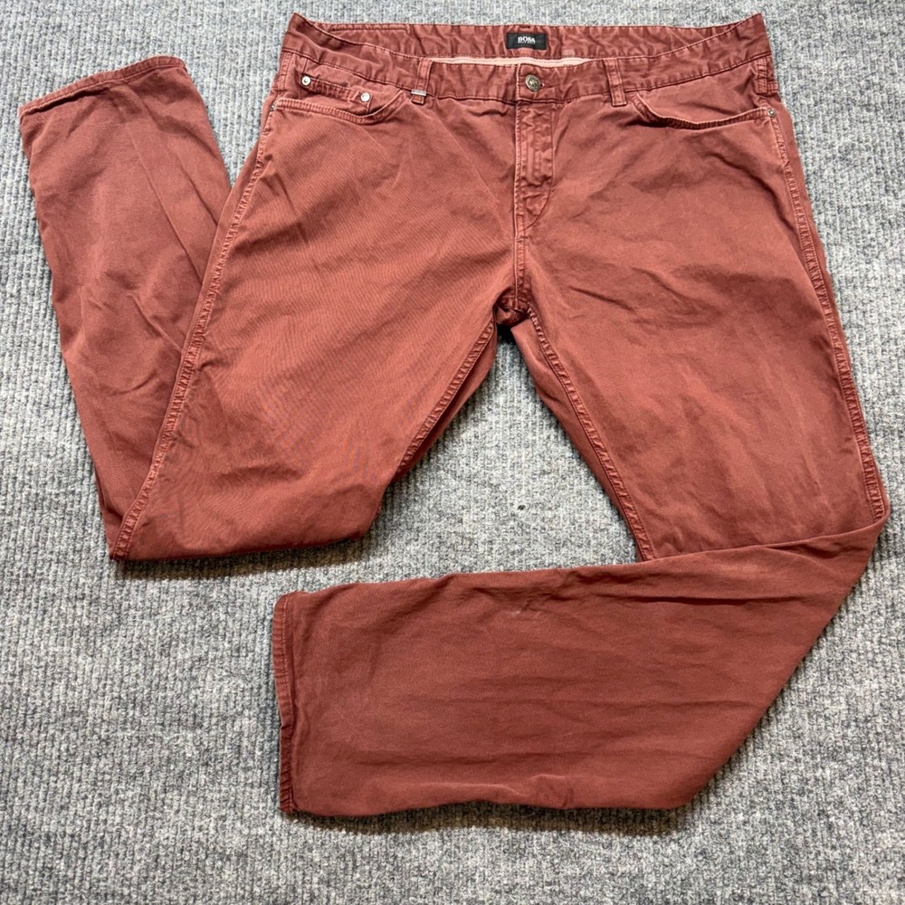 Hugo Boss Delaware Jeans Mens 40x34 Slim Fit Rust Orange Stretch Denim